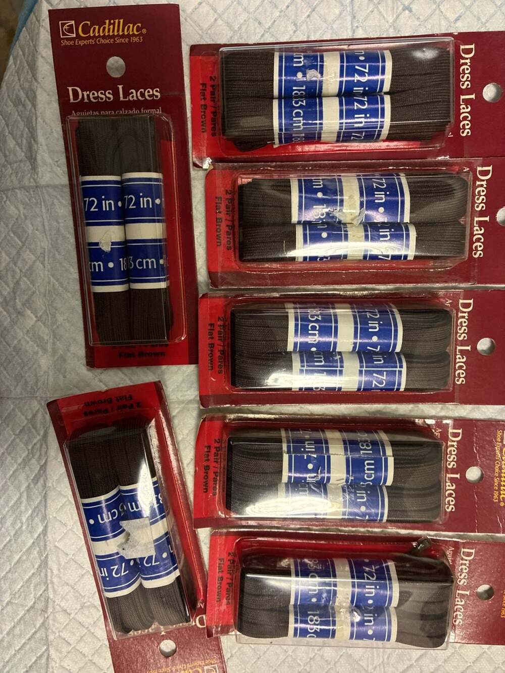 Cadillac 72-inch Flat Brown Dress Shoe Laces (Lot of 7 Packs, 2 Pairs Per Pack)